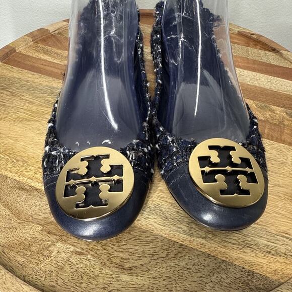 TORY BURCH Serena Reva Rare Navy White Boucle Tweed Ballet Flat Sz 8.5 $225‎ - Picture 6 of 13